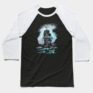 Chalk Drawing Art Of A Pirate Ship Baseball T-Shirt
